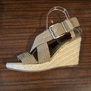 Women's Jute Tan Wedge Sandals – Size 9M – 4" Heel – Excellent Condition